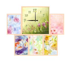 Часы настенные со стеклом коллаж "Нежные цветы" цвет Выбеленный дуб (chst06-b09)