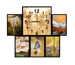 Часы настенные со стеклом коллаж "Весенние пейзажи" цвет Черный (chst06-ch23)