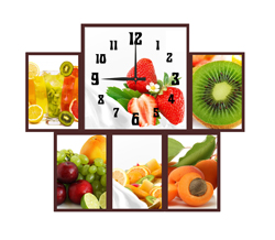 Часы настенные со стеклом коллаж "Фрукты и ягоды" цвет Венге (chst06-p05)