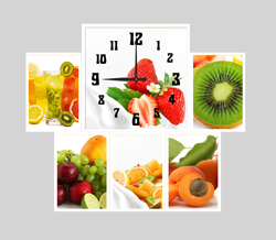 Часы настенные со стеклом коллаж "Фрукты и ягоды" цвет Белый (chst06-wh05)