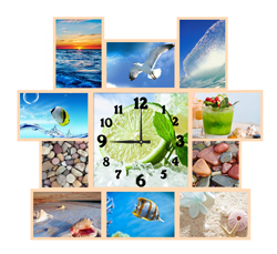 Часы настенные со стеклом коллаж "Мохито и море" цвет Выбеленный дуб (chst11-b17)