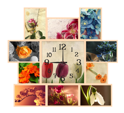 Часы настенные со стеклом коллаж "Романтические цветы" цвет Выбеленный дуб (chst11-b18)