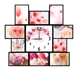 Часы настенные со стеклом коллаж "Розовые цветы" цвет Черный (chst11-ch11)