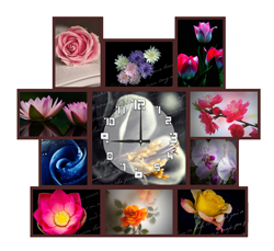 Часы настенные со стеклом коллаж "Цветы в виньетке" цвет Венге (chst11-p07)