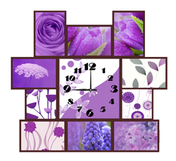 Часы настенные со стеклом коллаж "Фиолетовые цветы" цвет Венге (chst11-p08)