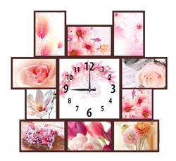 Часы настенные со стеклом коллаж "Розовые цветы" цвет Венге (chst11-p11)