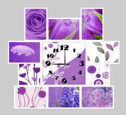 Часы настенные со стеклом коллаж "Фиолетовые цветы" цвет Белый (chst11-wh08)