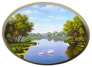Постер овальный "Пейзаж с лебедями", Бабичев В., репродукция, арт. po-bv2