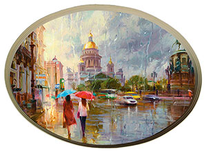 Постер овальный "Летний дождь в Питере",  Ковалёв В., репродукция, арт. po-kv8