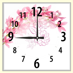 Часы настенные со стеклом "Розовые цветы" цвет Выбеленный дуб (chst-b11)
