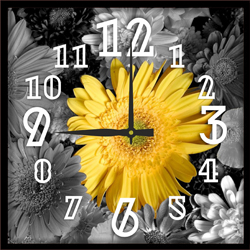 Часы настенные со стеклом "Цветы на черно-белом фоне" цвет Черный (chst-ch06)