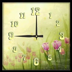 Часы настенные со стеклом "Нежные цветы" цвет Черный (chst-ch09)