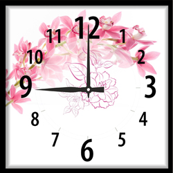 Часы настенные со стеклом "Розовые цветы" цвет Черный (chst-ch11)