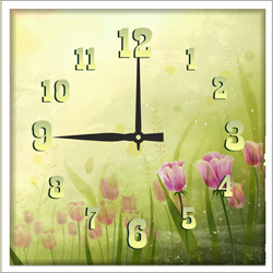 Часы настенные со стеклом "Нежные цветы" цвет Белый (chst-wh09)