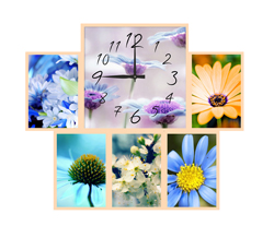 Часы настенные со стеклом коллаж "Полевые цветы" цвет Выбеленный дуб (chst06-b03)