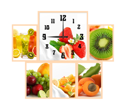 Часы настенные со стеклом коллаж "Фрукты и ягоды" цвет Выбеленный дуб (chst06-b05)
