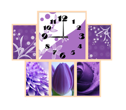 Часы настенные со стеклом коллаж "Фиолетовые цветы" цвет Выбеленный дуб (chst06-b08)