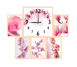 Часы настенные со стеклом коллаж "Розовые цветы" цвет Выбеленный дуб (chst06-b11)
