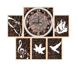 Часы настенные со стеклом коллаж "Кофейные панно" цвет Выбеленный дуб (chst06-b12)