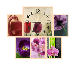 Часы настенные со стеклом коллаж "Романтические цветы" цвет Выбеленный дуб (chst06-b18)
