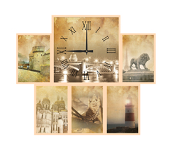 Часы настенные со стеклом коллаж "Ночной город" цвет Выбеленный дуб (chst06-b20)