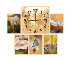 Часы настенные со стеклом коллаж "Весенние пейзажи" цвет Выбеленный дуб (chst06-b23)