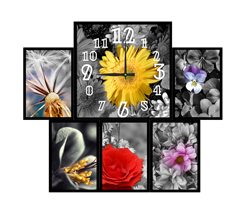 Часы настенные со стеклом коллаж "Цветы на черно-белом фоне" цвет Черный (chst06-ch06)
