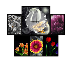 Часы настенные со стеклом коллаж "Цветы в виньетке" цвет Черный (chst06-ch07)
