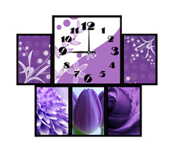 Часы настенные со стеклом коллаж "Фиолетовые цветы" цвет Черный (chst06-ch08)