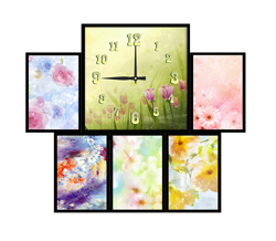 Часы настенные со стеклом коллаж "Нежные цветы" цвет Черный (chst06-ch09)