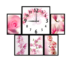 Часы настенные со стеклом коллаж "Розовые цветы" цвет Черный (chst06-ch11)