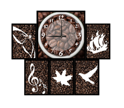 Часы настенные со стеклом коллаж "Кофейные панно" цвет Черный (chst06-ch12)