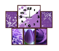 Часы настенные со стеклом коллаж "Фиолетовые цветы" цвет Венге (chst06-p08)