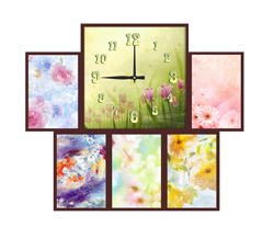 Часы настенные со стеклом коллаж "Нежные цветы" цвет Венге (chst06-p09)