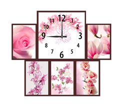 Часы настенные со стеклом коллаж "Розовые цветы" цвет Венге (chst06-p11)