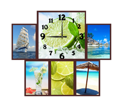Часы настенные со стеклом коллаж "Мохито и море" цвет Венге (chst06-p17)