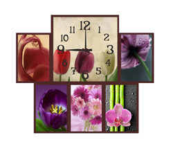 Часы настенные со стеклом коллаж "Романтические цветы" цвет Венге (chst06-p18)