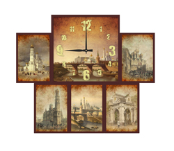 Часы настенные со стеклом коллаж "Старый город" цвет Венге (chst06-p19)