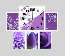 Часы настенные со стеклом коллаж "Фиолетовые цветы" цвет Белый (chst06-wh08)
