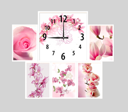 Часы настенные со стеклом коллаж "Розовые цветы" цвет Белый (chst06-wh11)