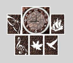 Часы настенные со стеклом коллаж "Кофейные панно" цвет Белый (chst06-wh12)
