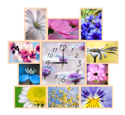 Часы настенные со стеклом коллаж "Полевые цветы" цвет Выбеленный дуб (chst11-b03)