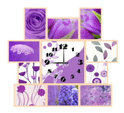Часы настенные со стеклом коллаж "Фиолетовые цветы" цвет Выбеленный дуб (chst11-b08)