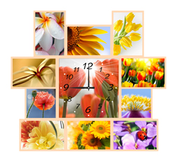 Часы настенные со стеклом коллаж "Солнечные цветы" цвет Выбеленный дуб (chst11-b13)