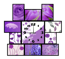 Часы настенные со стеклом коллаж "Фиолетовые цветы" цвет Черный (chst11-ch08)