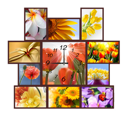 Часы настенные со стеклом коллаж "Солнечные цветы" цвет Венге (chst11-p13)