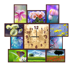 Часы настенные со стеклом коллаж "Весенние пейзажи" цвет Венге (chst11-p23)