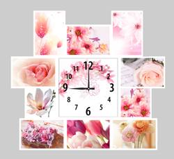 Часы настенные со стеклом коллаж "Розовые цветы" цвет Белый (chst11-wh11)