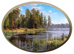 Постер овальный "Лесное озеро", Басов С., репродукция, арт. po-bc11