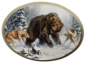 Постер овальный "Лайки и медведь", Данчурова Т., репродукция, арт. po-dt3